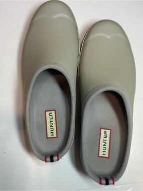 US7 Hunter Light Grey Waterproof Rubber Slip On Garden Clogs Mules UK 5